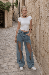 Y2K Mesh See Through Relaxed Straight Jeans