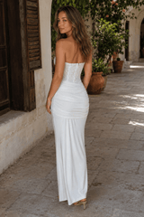 Chiffon Sash Strapless Fitted Maxi Dress