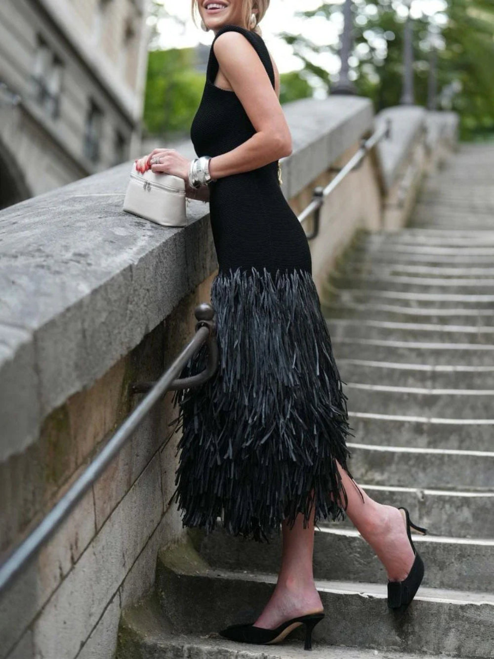 Raffia Fringed Elegant Midi Dress