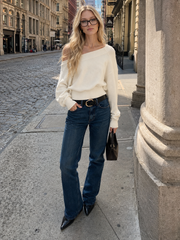 Off Shoulder Fitted Knit Sweater