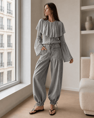Ruched Mid Rise Wide Leg Jeans