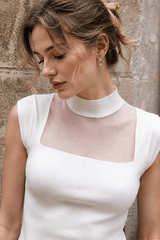 Mesh Panel Mock Neck Top