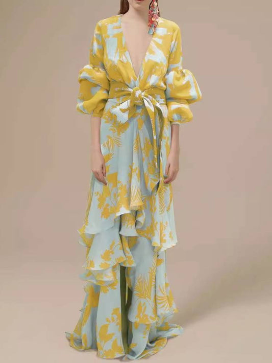 Deep V Neck Asymmetric Bohemian Maxi Dress