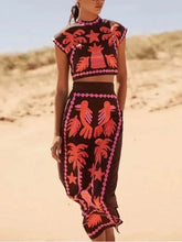 Vintage Print Split Hem Skirt Set