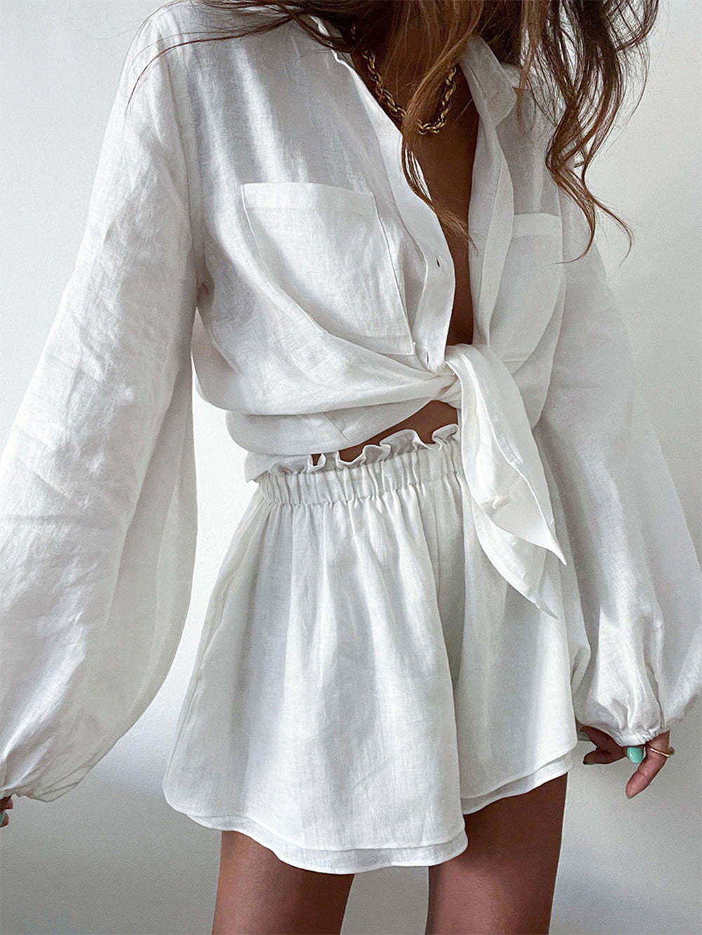 Casual Linen Shorts Set