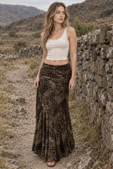 Slim Boho Print Fishtail Maxi Skirt