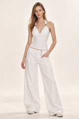 Cashmere V Neck Adjustable Halter Fitted Cami