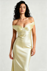Vintage Satin Mermaid Off Shoulder Maxi Dress