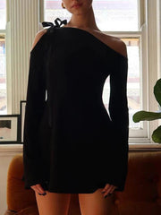 Stylish Lace-Up Asymmetrical Neck Dress