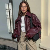 Faux Leather Bomber Jacket