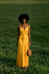 DressBetty - Elegant V Neck Tunic Ruffles Maxi Dress