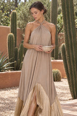 Halter Fringe Maxi Party Dress