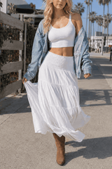Boho Chic High Waisted Contrast Drawstring A Line Maxi Skirt