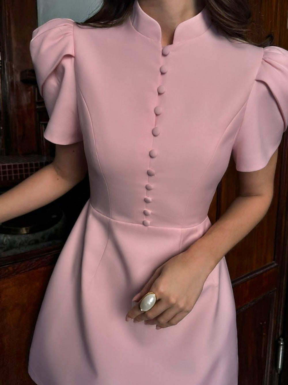 Turtleneck Button Elegant Mini Dress