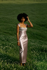 Patchwork Rhinestone Ruched Elegant Maxi Dress
