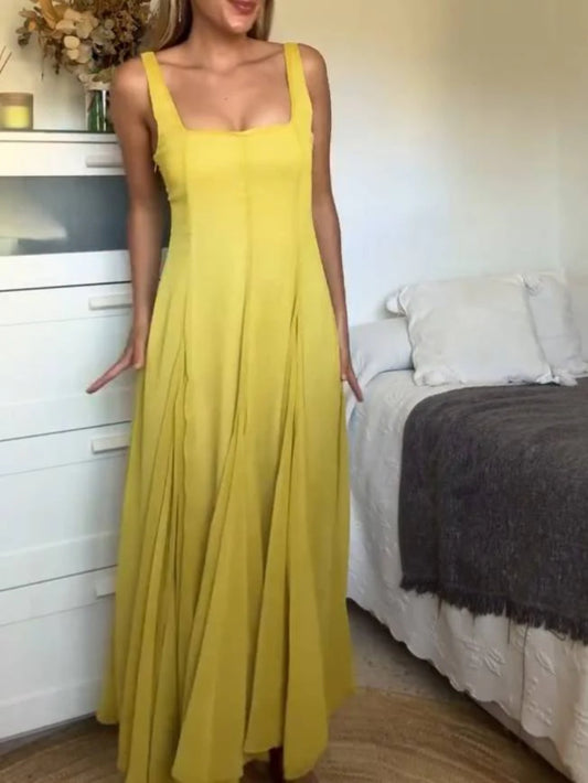 Square Collar Sling Midi Dress