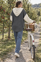 Ribbed Sleeve Patchwork Button Hoodie
