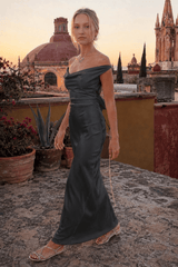 Satin Cowl Neck Backless Formal Dress