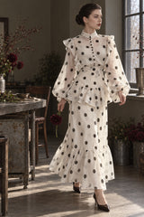 Sheer Polka Dot Long Sleeve Maxi Dress