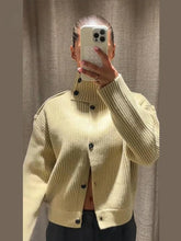 Stand Collar Solid Knit Cardigan