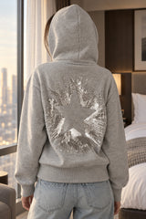 Sequin Star Cropped Pullover Hoodie