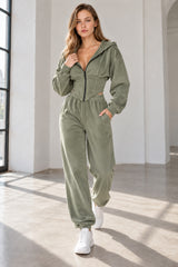Hooded Drawstring Two Piece Pants Set