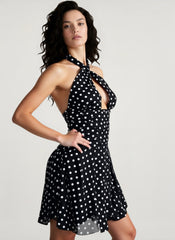 Polka Dot Halter Backless Bodycon Mini Dress
