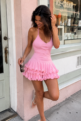 Halter Backless Button Party Dress