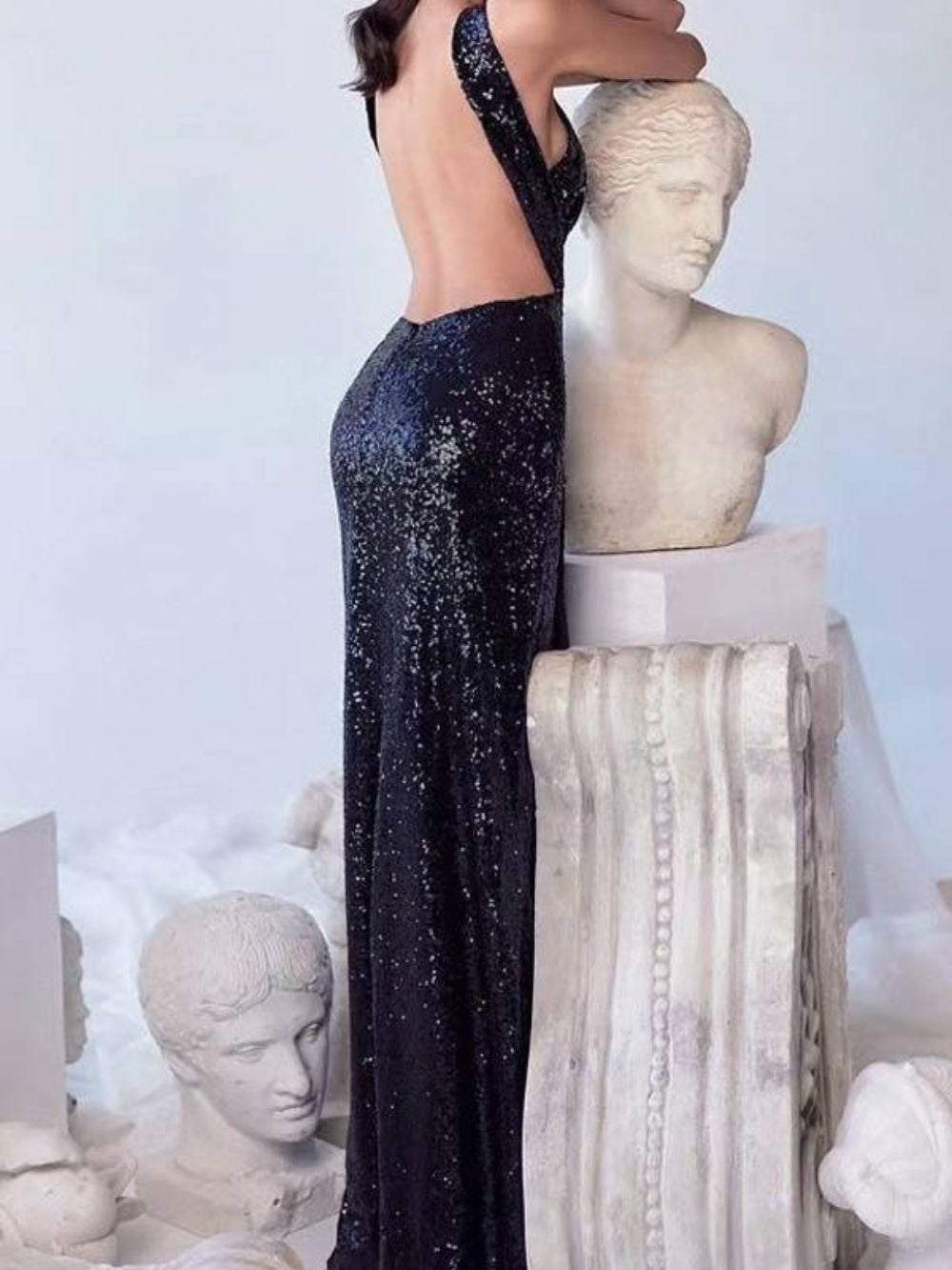 Sequin Asymmetric Evening Gown