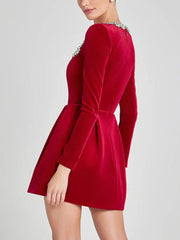 Elegant Square Neck Rhinestone Velvet Mini Dress