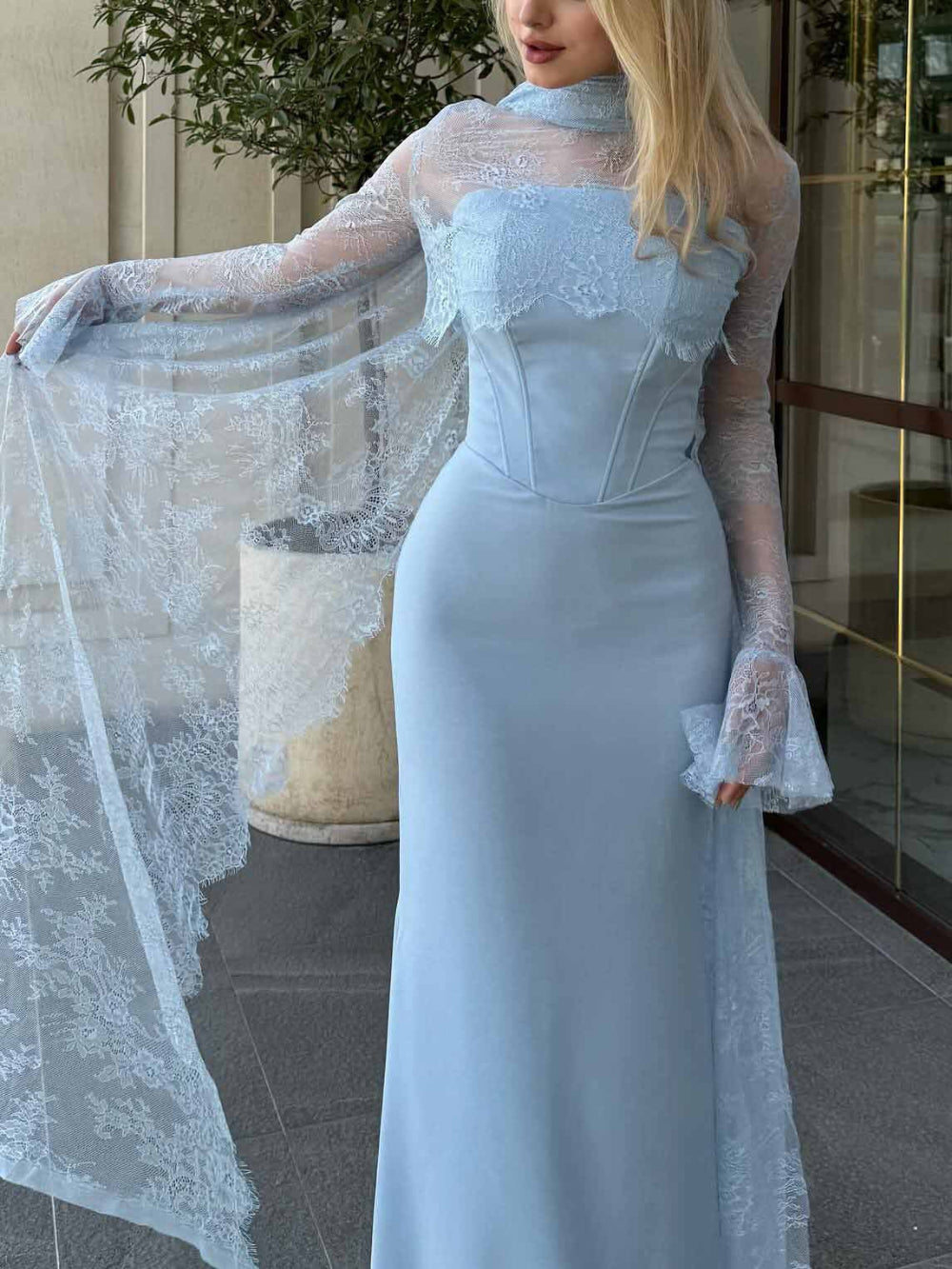 Ruffled Long Sleeve Maxi Dress