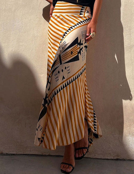 Striped High Waist Maxi Skirt