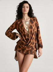 Asymmetrical Cowl Neck Leopard Print Mini Dress