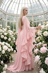 Ruffle Flared Sleeve Tulle Puff Tiered Maxi Dress