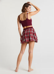Y2K Plaid Faux Button Skirt with Built-in Shorts Skirt