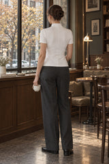 Zip Front Solid Slim Blouse