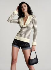 Waffle Striped Patchwork Color Block Long Sleeve Tee
