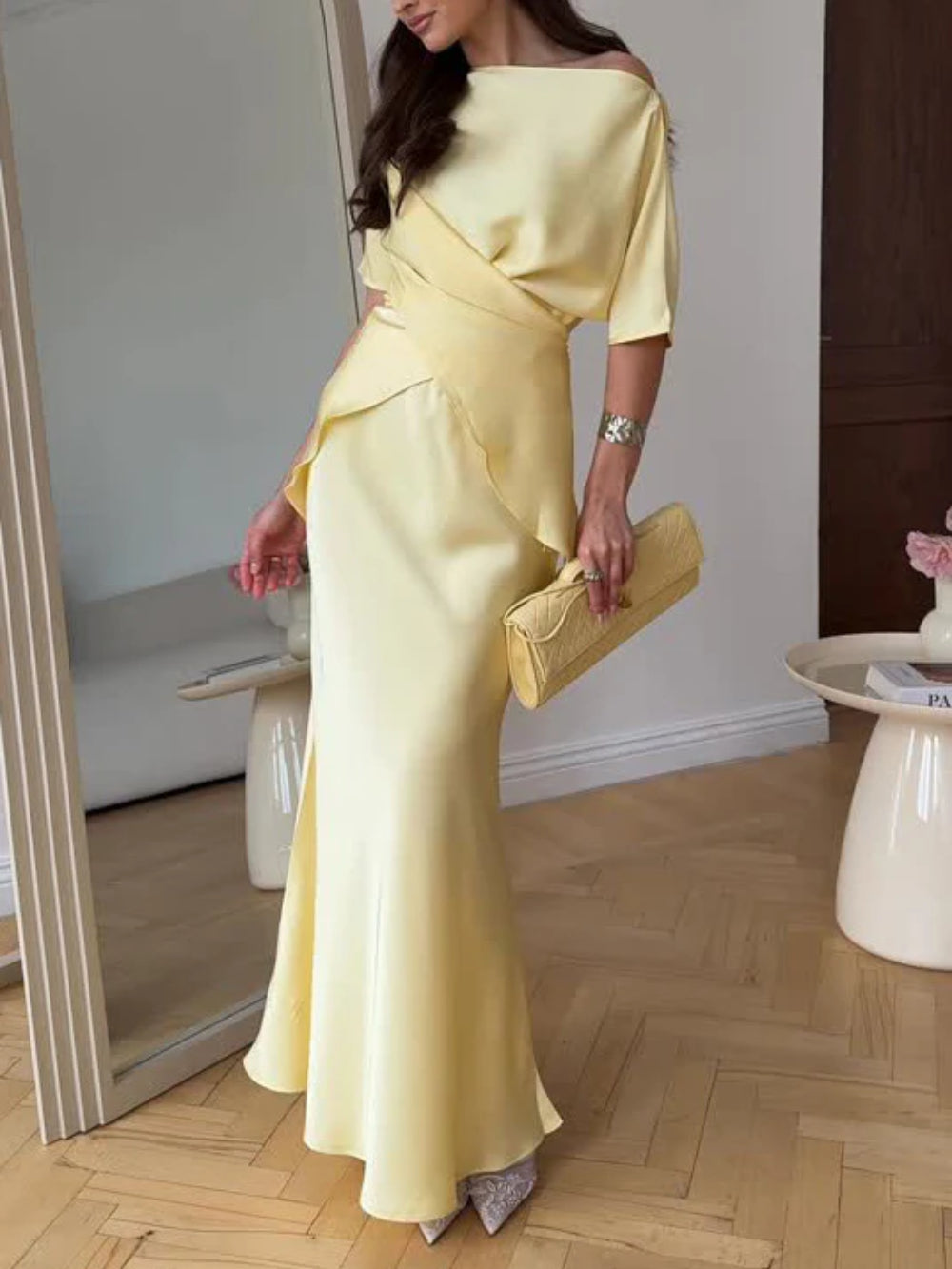 Asymmetric Drape Satin Blouse
