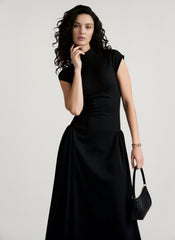 Solid Sleeveless Ruched Waist Elegant Dress