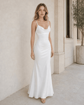 Solid Cowl Neck Backless Lace Patchwork Maxi Dress