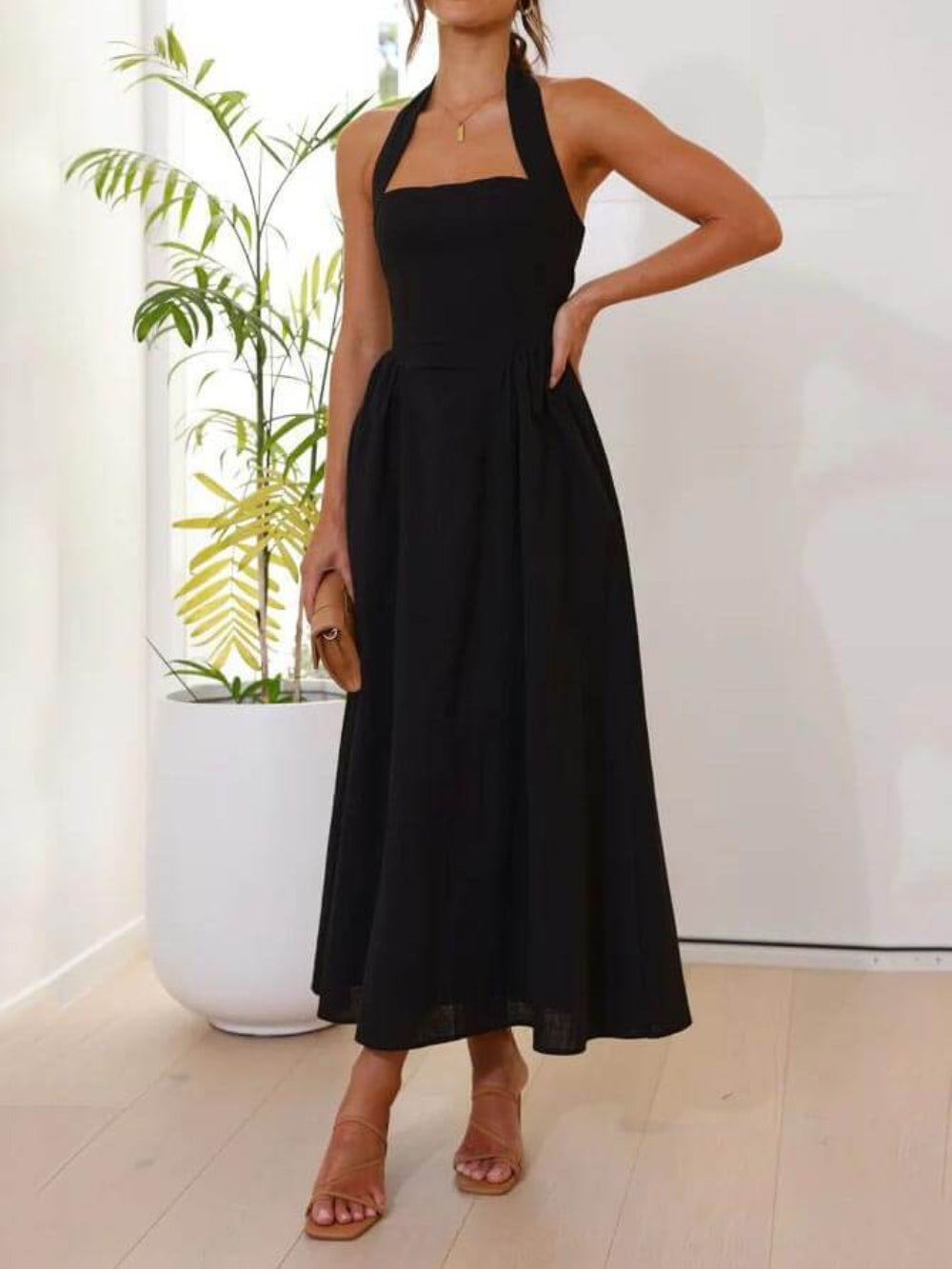 Chic Wide Strap Halter Backless Dress