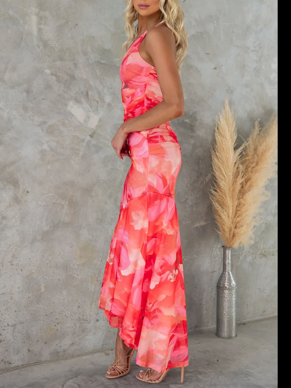 Casual Off-Shoulder Floral Print Elastic Slim Irregular Dress