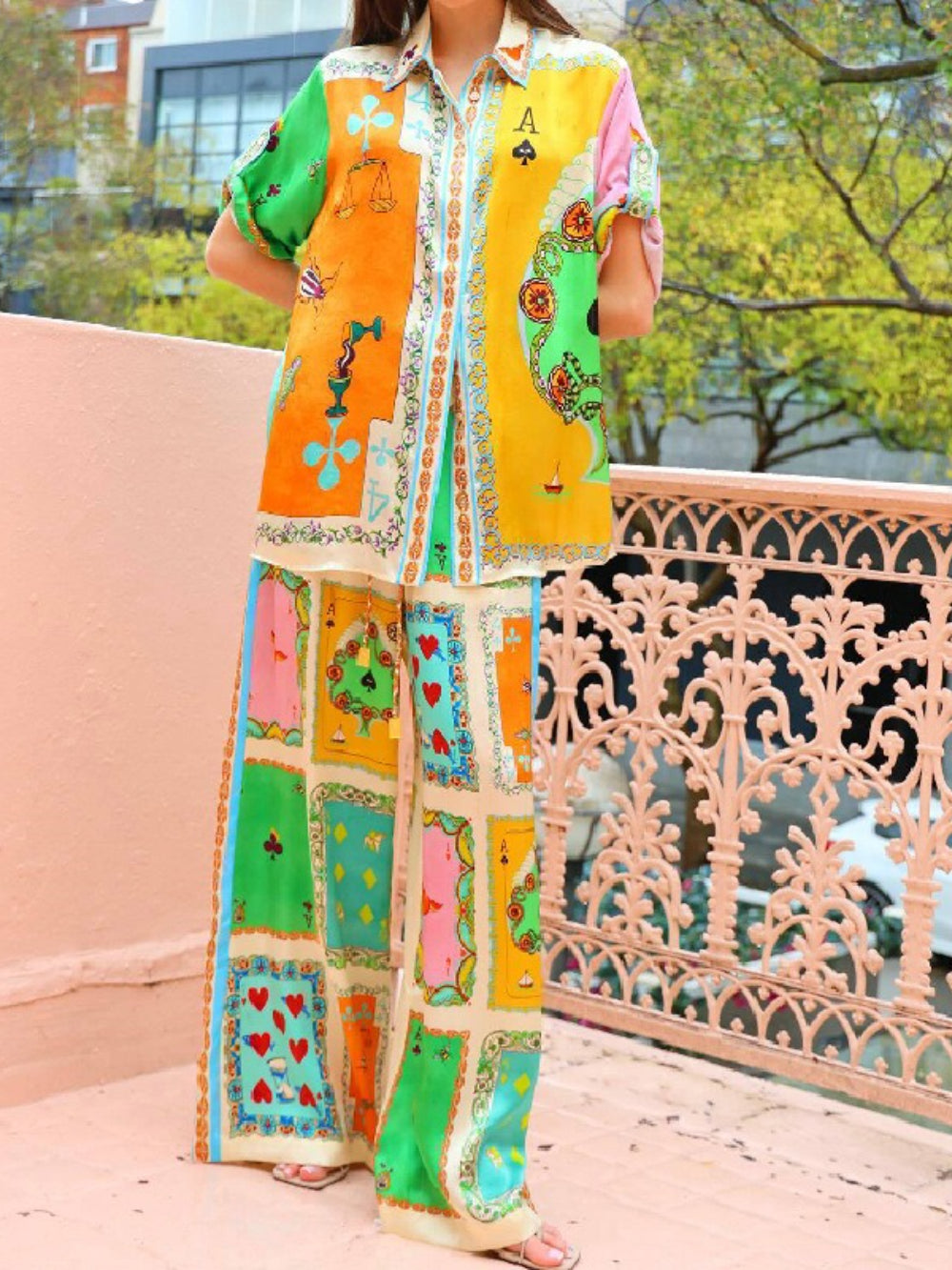 Unique Print Wide Leg Pants