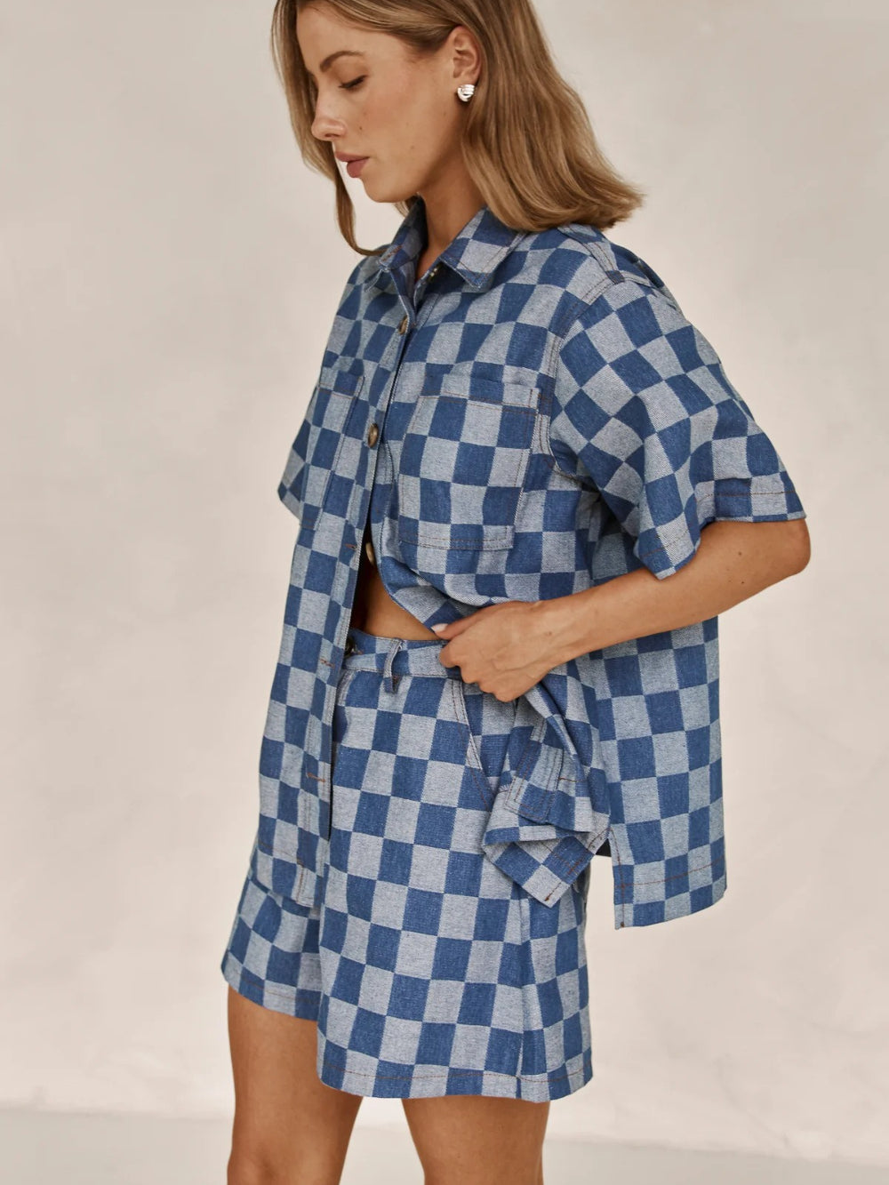 Check Print Denim Shirt