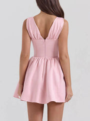 Elegant Satin Bow Detail V-Neck Dress