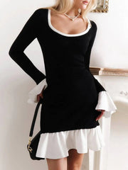 Square Neck Bow Tie Waist Ruffle Sleeve Dress