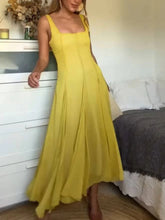 Square Collar Sling Midi Dress