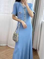 Short Sleeve Denim Patchwork Knit Dress