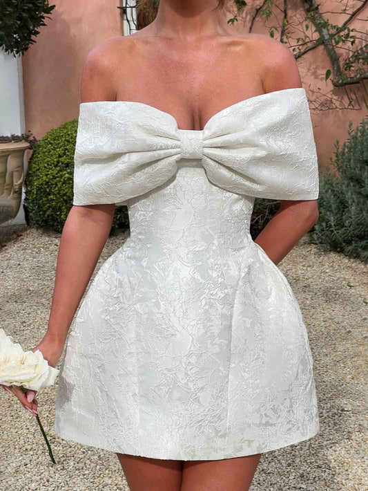 Bow Detail Off-Shoulder Jacquard Mini Dress