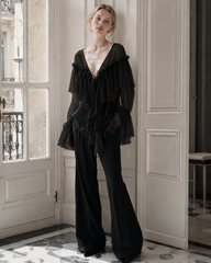 Sexy Solid Color Batwing Off-the-Shoulder Long Sleeve Blouse